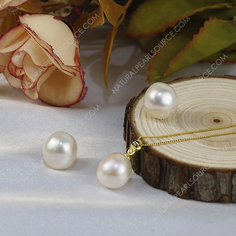 925 SILVER Pearl jewelry set ,12mm big baroque freshwater pearl set Freshwater pearl jewelry set wholesale.