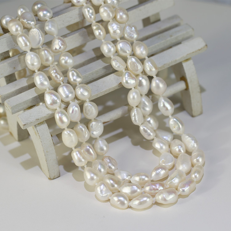 8mm pearl necklace wholesale baroque 3rows new white beautiful pearl and beads hanging necklace