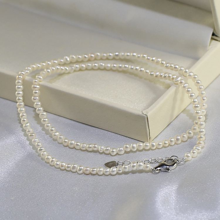2.5-3mm pearl necklaces AA near round pearl tiny small 16inches long jewellery cultured pearl freshwater pearl necklace wholesale