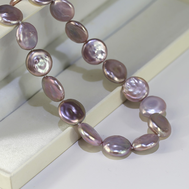 16mm purple natural freshwater pearl necklace 925 sterling silver full pearl necklace coin AA  Freshwater pearl accessories freshwater pearl necklace