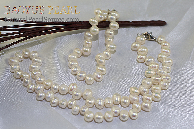 7-8mm AA rice shape pearl oyster jewelry set white high quality 925 sterling silver classical Pearl set