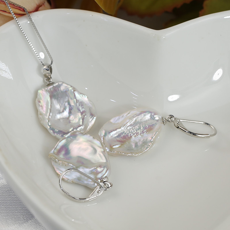 13-15mm white real genuine saltwater keshi natural pearl set,  natural pearl jewelry set wholesale
