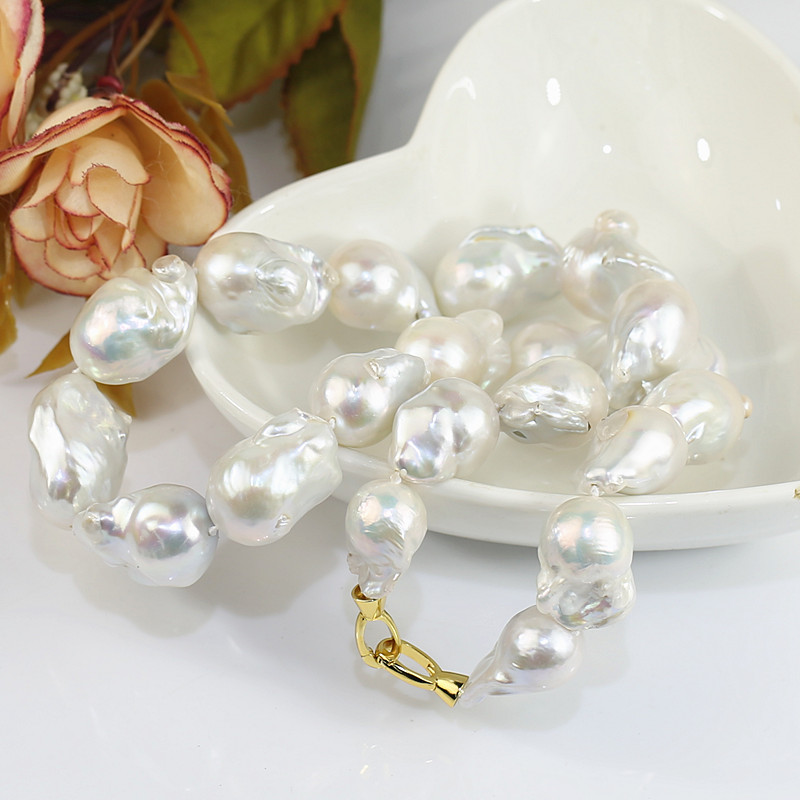 South sea pearl necklace 15*20mm large big size nucleated fireball nuclear baroque shape freshwater cultured  pearl necklace wholesale