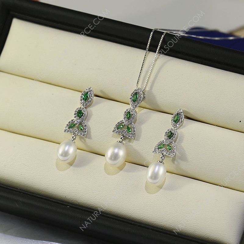 8mm drop 925 Sterling Silver Jewelry Set New Fashion Natural Freshwater Pearl Jewelry Sets