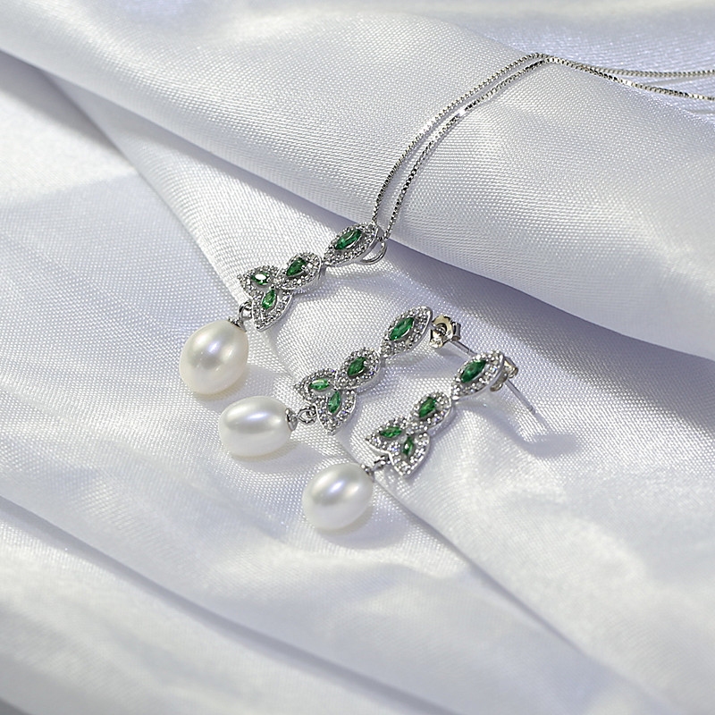 8mm drop 925 Sterling Silver Jewelry Set New Fashion Natural Freshwater Pearl Jewelry Sets