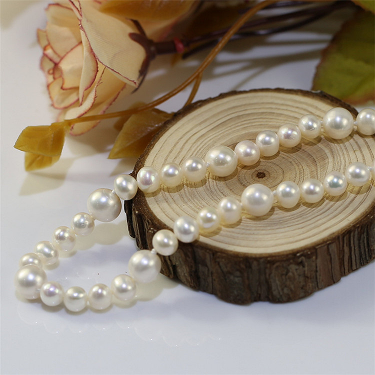 White freshwater pearl necklace 5&8mm 14k gold plated jewelry customized pearl necklace wholesale