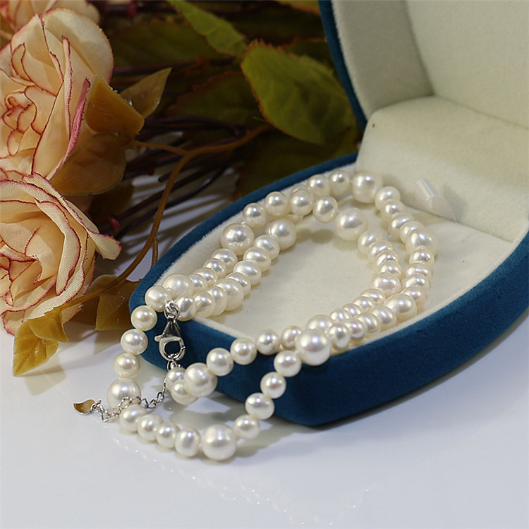 White freshwater pearl necklace 5&8mm 14k gold plated jewelry customized pearl necklace wholesale