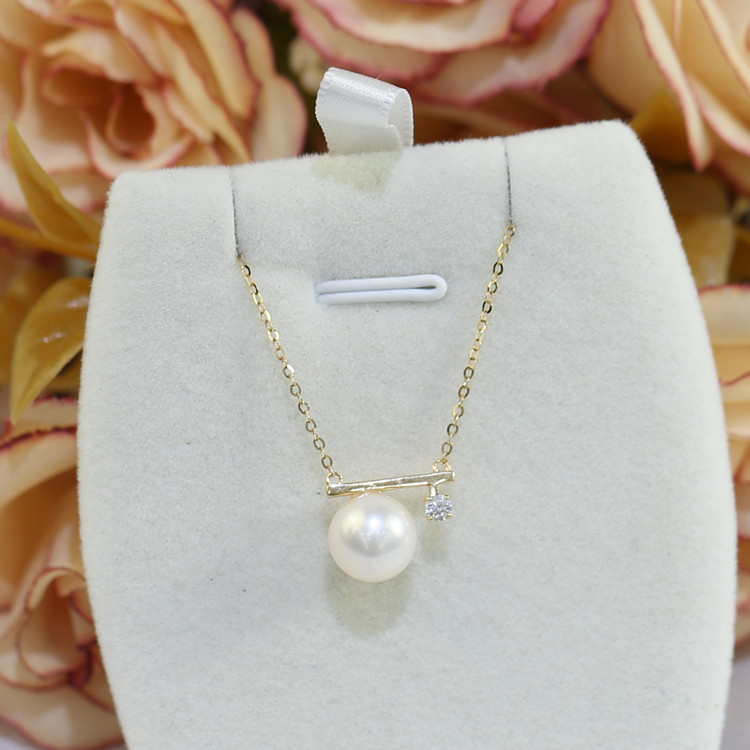 8-8.5mm wholesale pearl pendant 18k yellow real gold freshwater pearl pendant freshwater pearl necklace supplier