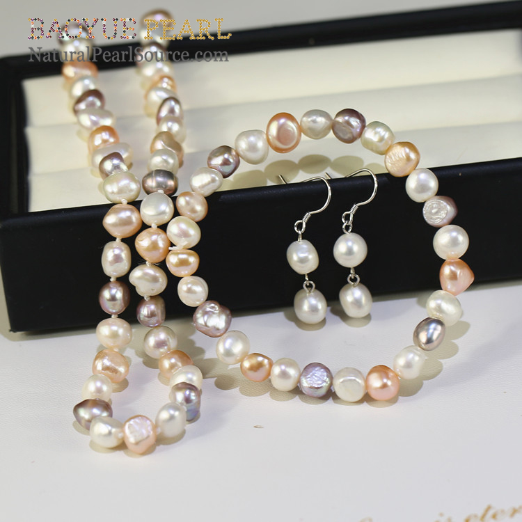 Wholesale price 8mm multi-colors baroque nice freshwater cheap girls pearl jewelry set