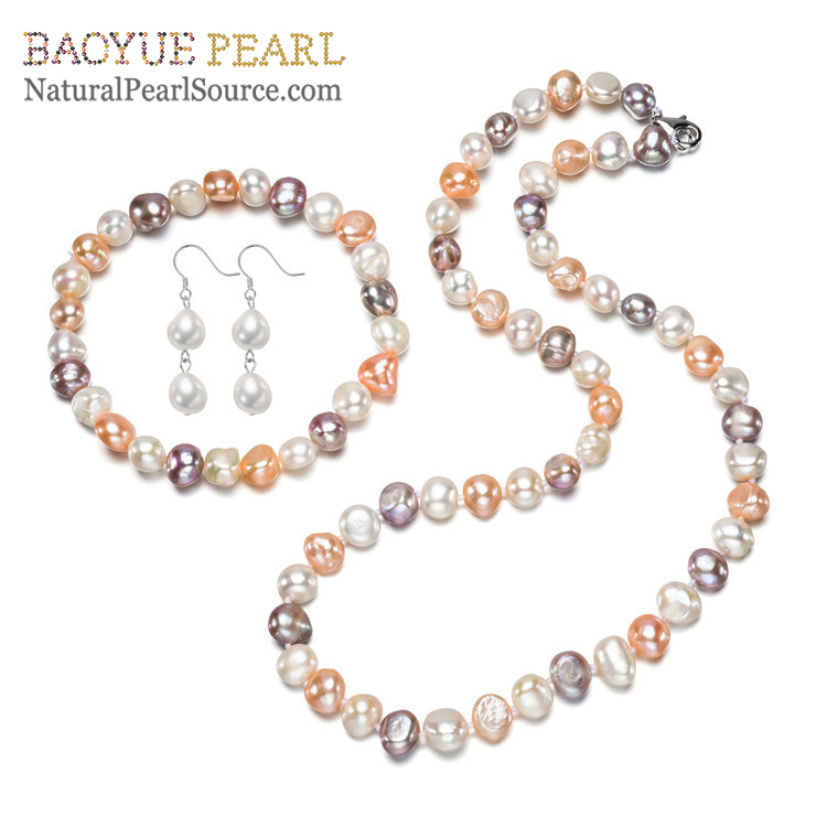 Wholesale price 8mm multi-colors baroque nice freshwater cheap girls pearl jewelry set