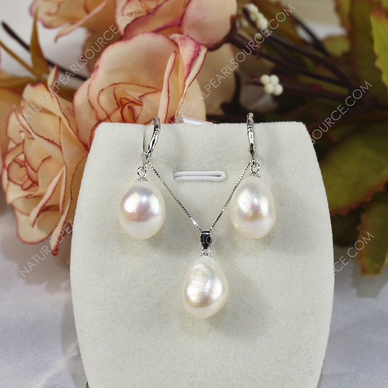 925 Sterling Silver Woman pearl jewelry set 12mm Freshwater pearl jewelry set wholesale