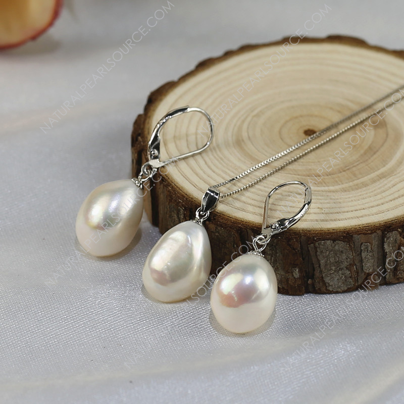 925 Sterling Silver Woman pearl jewelry set 12mm Freshwater pearl jewelry set wholesale