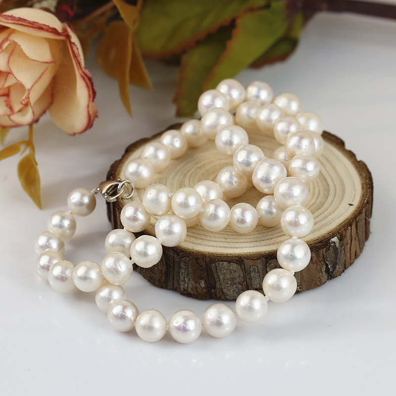 8mm near round  Women Freshwater Bridal Pearl Set AA- white 925 Silver jewelry.
