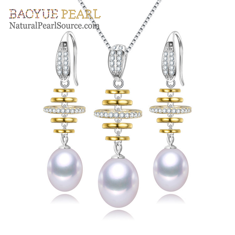 Women Freshwater Pearl Stud Earrings jewelry set, 8mm drop white design Freshwater pearl jewelry set wholesale.