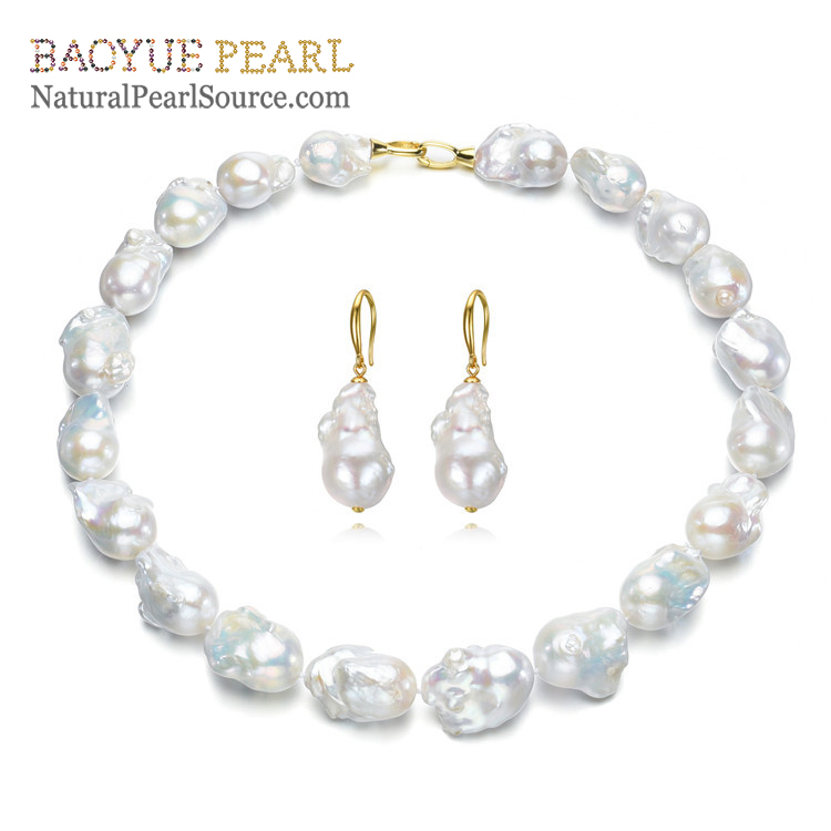 15*20mm real baroque pearl jewelry sets,White Freshwater natural pearl jewelry set wholesale