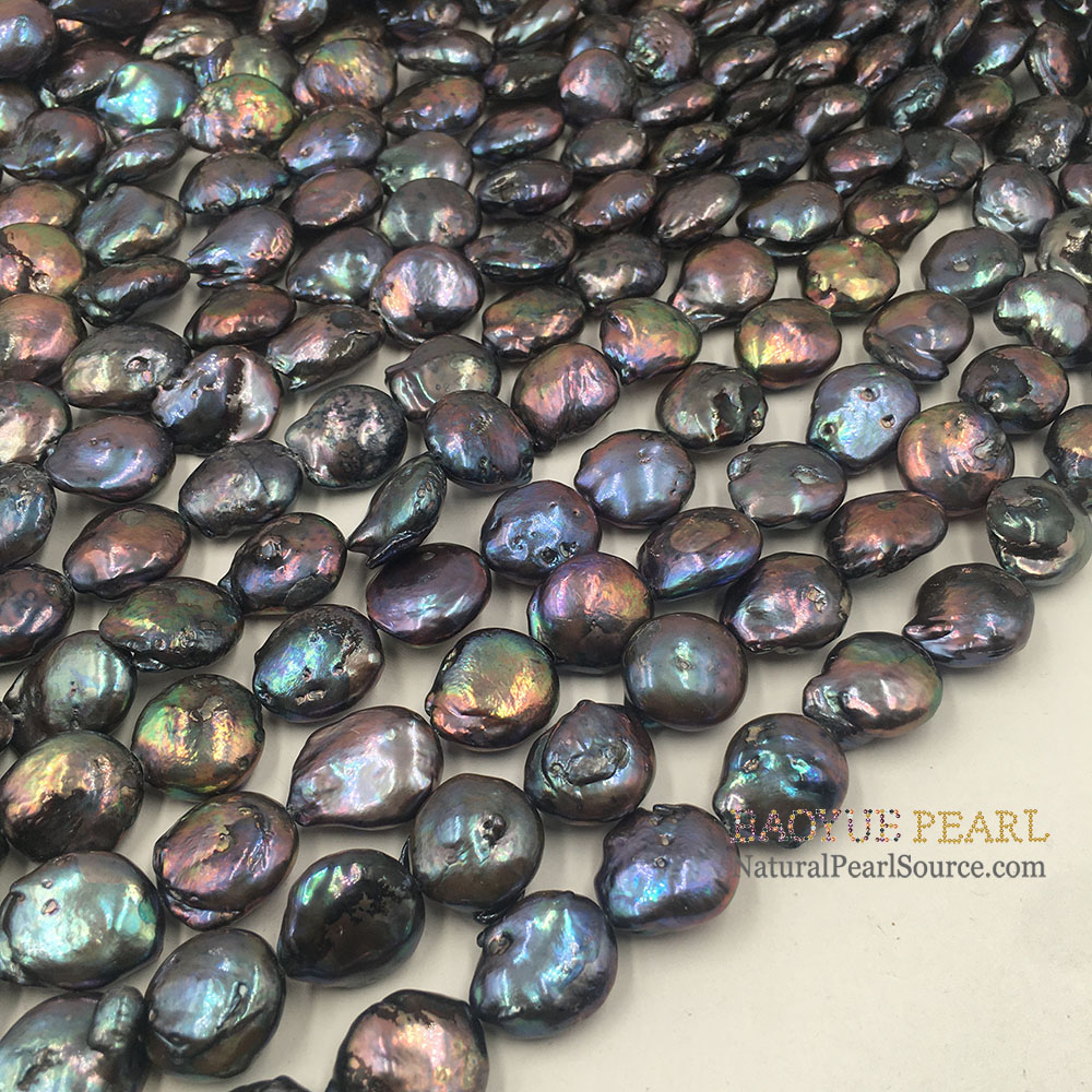 13-17 mm big baroque shape, loose freshwater pearl in strand black color DIY high luster PEARL