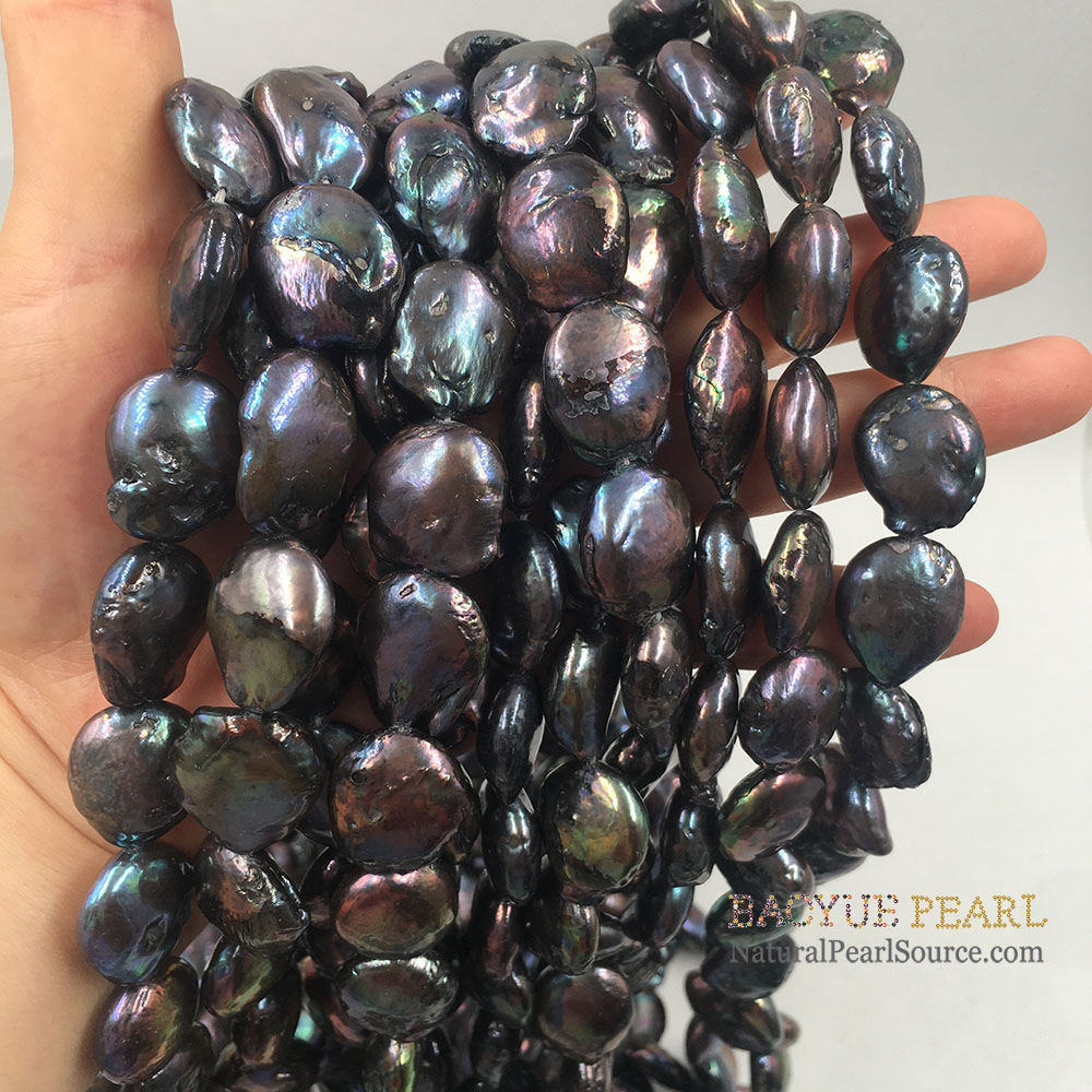 13-17 mm big baroque shape, loose freshwater pearl in strand black color DIY high luster PEARL