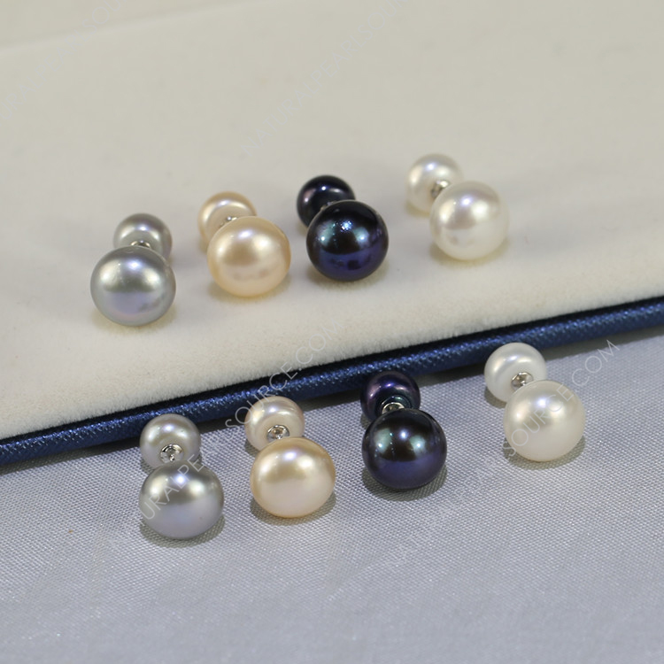 8mm&11mm button shape freshwater pearl earring 3A grade natural big cz stud bridal earring