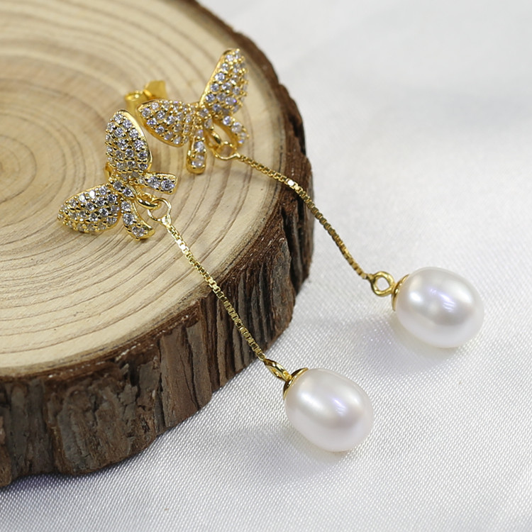 8mm cultured Freshwater real pearl earring with 925 silver stud freshwater pearl earrings wholesale