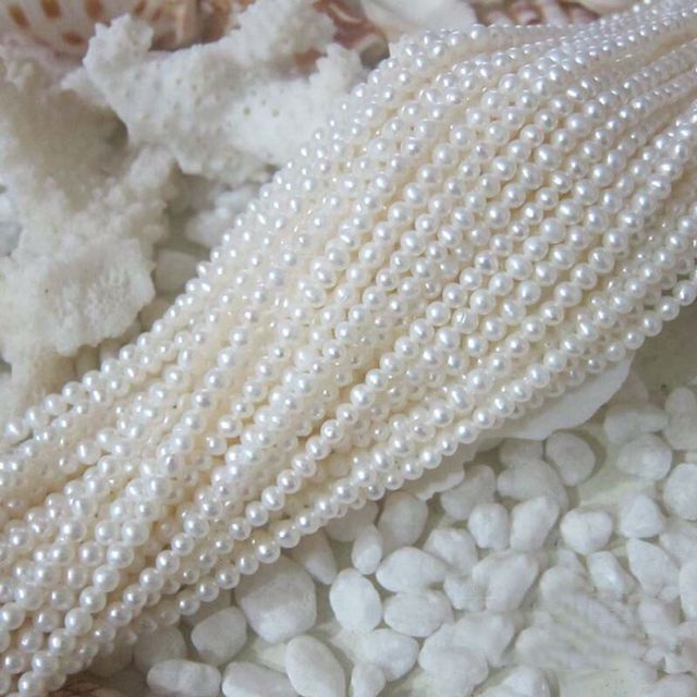 3~4 mm freshwater loose pearl strand mini pearl wholesale,near-round shape good quality. 
