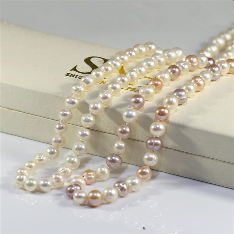 7-8mm real natural freshwater pearl strand necklace A potato 60inches pearl necklace wholesale