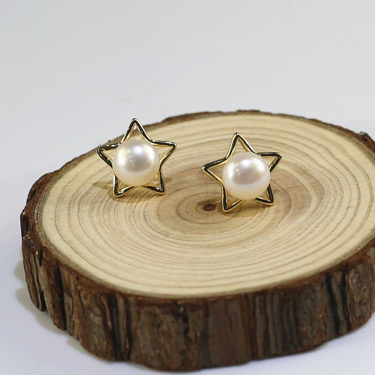 8mm drop silver and golden earings wholesale 925 silver material freshwater real vintage pearl earrings.