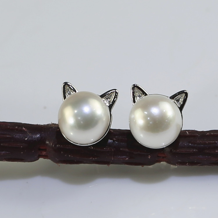 8-8.5mm button 3A jewelry korean freshwater pearl earrings for women sterling silver pearl earrings wholesale