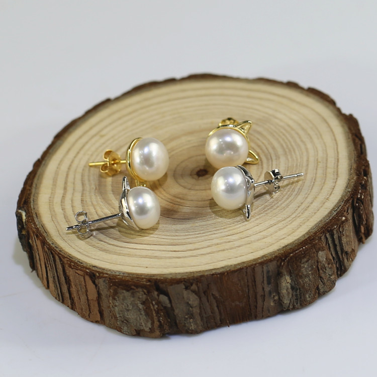 8-8.5mm button 3A jewelry korean freshwater pearl earrings for women sterling silver pearl earrings wholesale