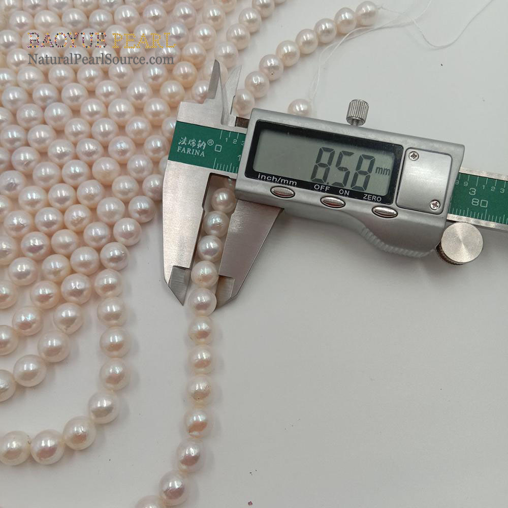 8-9 mm loose pearl wholesale 16 inch white round freshwater pearls in strand