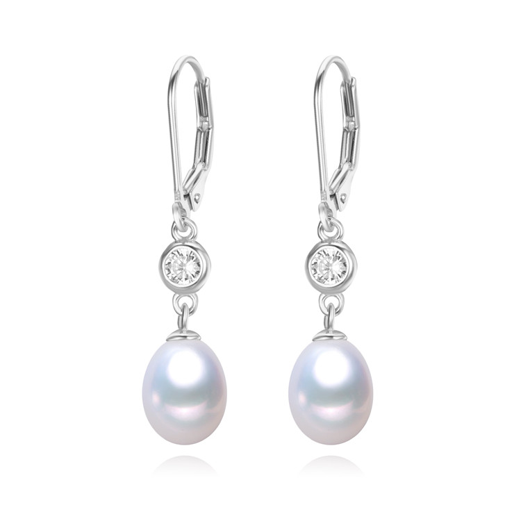 8mm natural freshwater real zircon earrings with pearls  jewelry wholesale Freshwater pearl earrings wholesale
