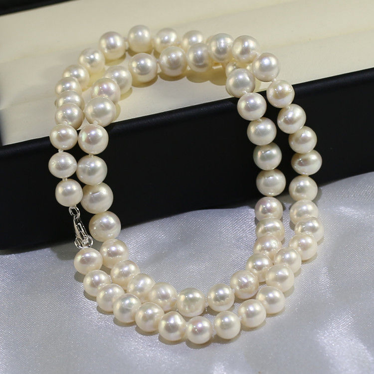 8mm Near round AA necklace and earring set 925 sterling silver latest design pearl set