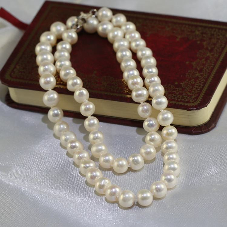 8mm Near round AA necklace and earring set 925 sterling silver latest design pearl set