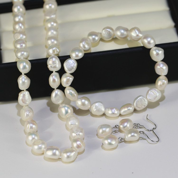 10-11mm nugget baroque AA grade white freshwater real baroque pearl jewelry set