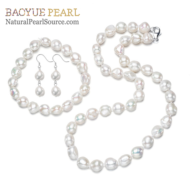 10-11mm nugget baroque AA grade white freshwater real baroque pearl jewelry set