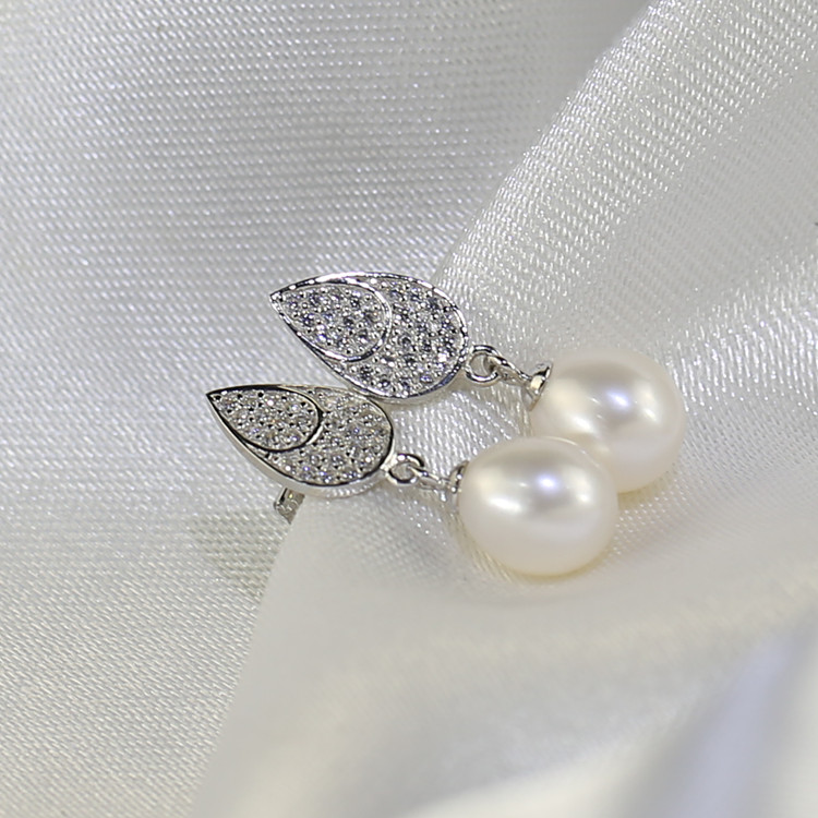 8mm drop shape flower stud dangle real freshwater pearl pendant earrings Freshwater pearl earrings wholesale