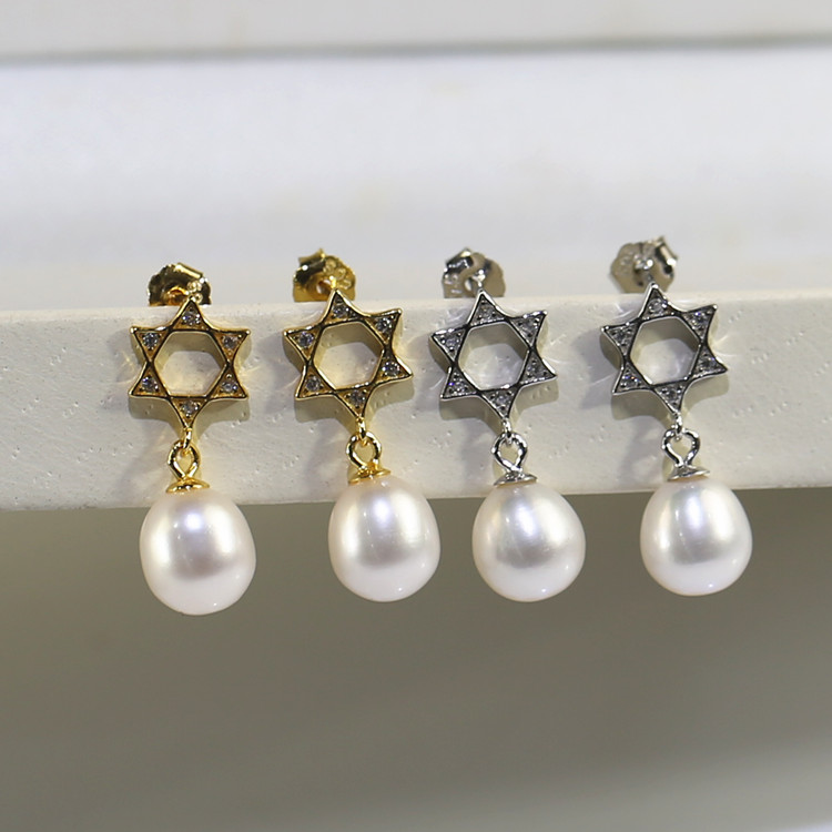8mm real pearl earring  jewelry drop silver and golden color 925 silver material freshwater real vintage pearl earrings Freshwater pearl earrings wholesale.
