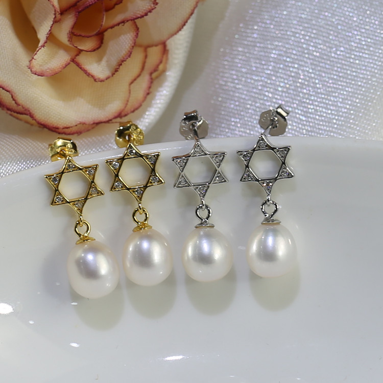 8mm real pearl earring  jewelry drop silver and golden color 925 silver material freshwater real vintage pearl earrings Freshwater pearl earrings wholesale.