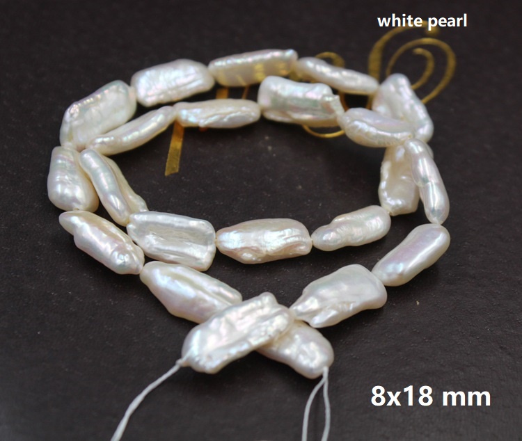 Biwa Baroque natural pearl ,8 x 18 mm rectangle shape baroque loose freshwater pearl in strand .