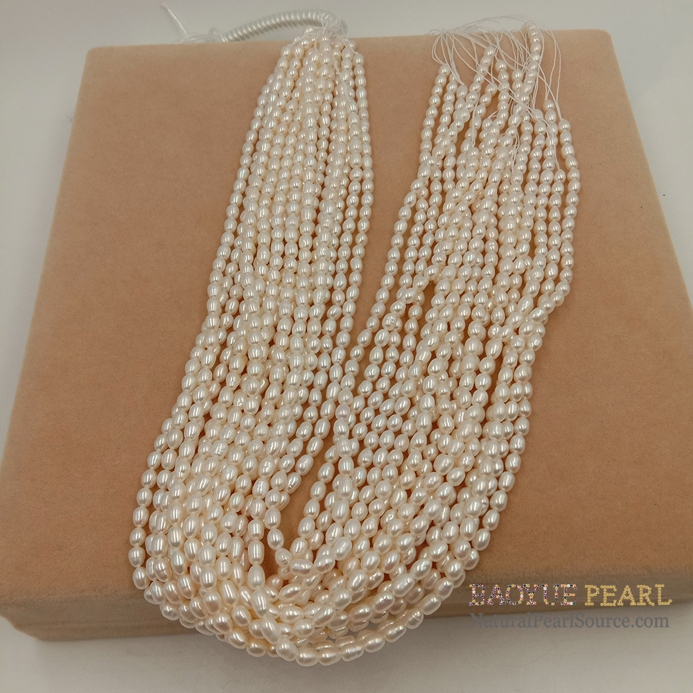 3-4 mm good quality rice shape pearl loose wholesale freshwater pearl in strand freshwater pearl loose strand wholesale