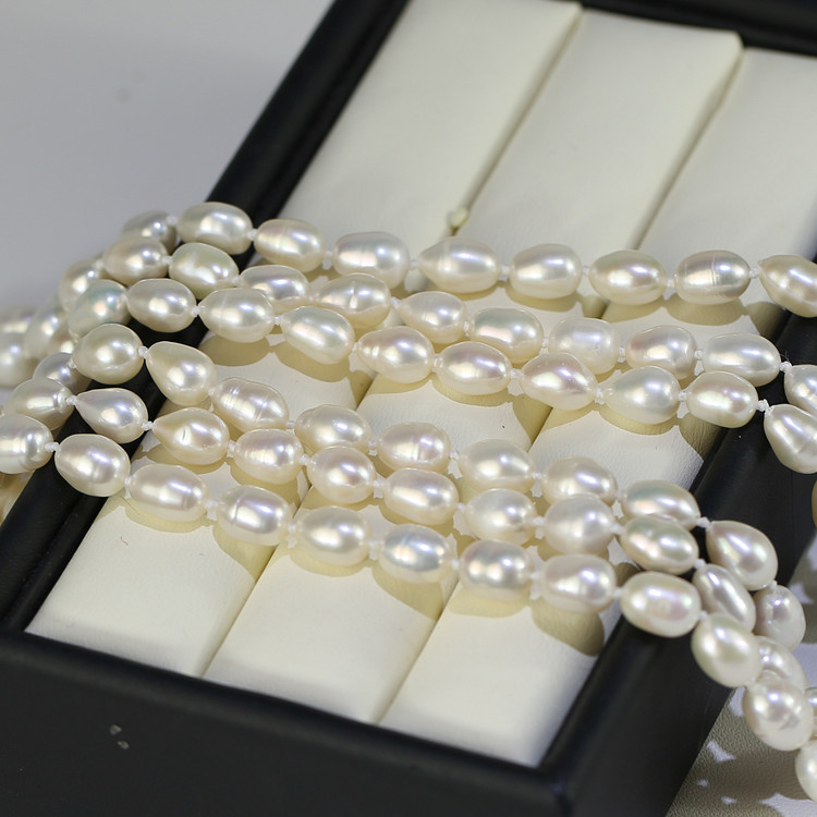 7mm rice A 925 sterling silver white freshwater jewelry pearl necklace with charms pearl necklace wholesale