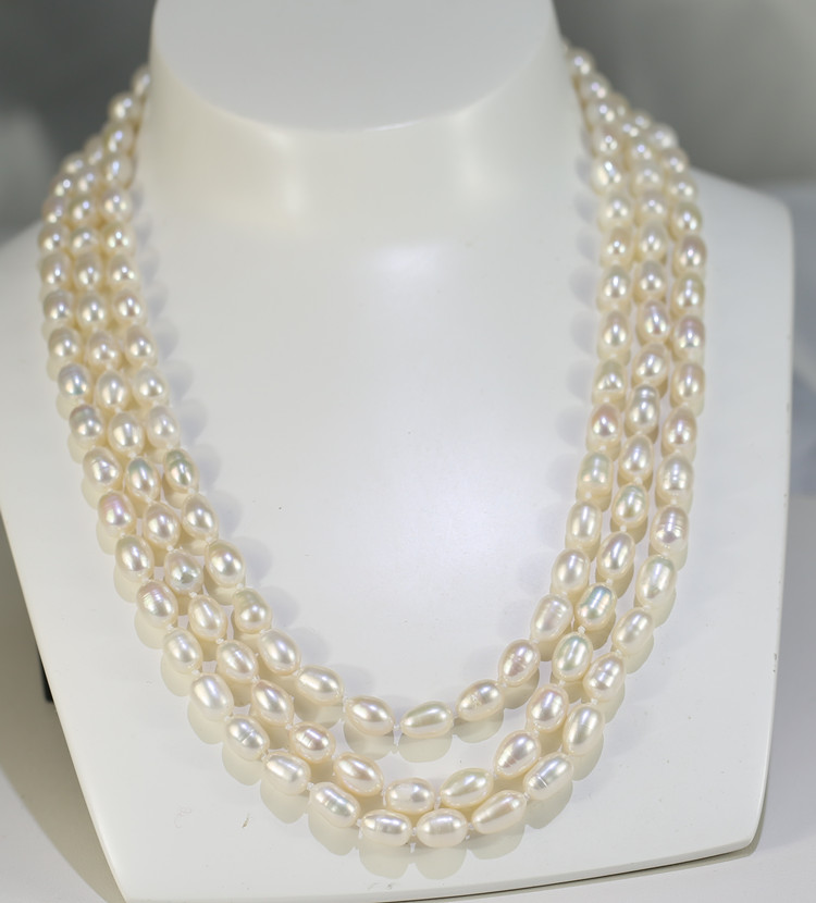 7mm rice A 925 sterling silver white freshwater jewelry pearl necklace with charms pearl necklace wholesale