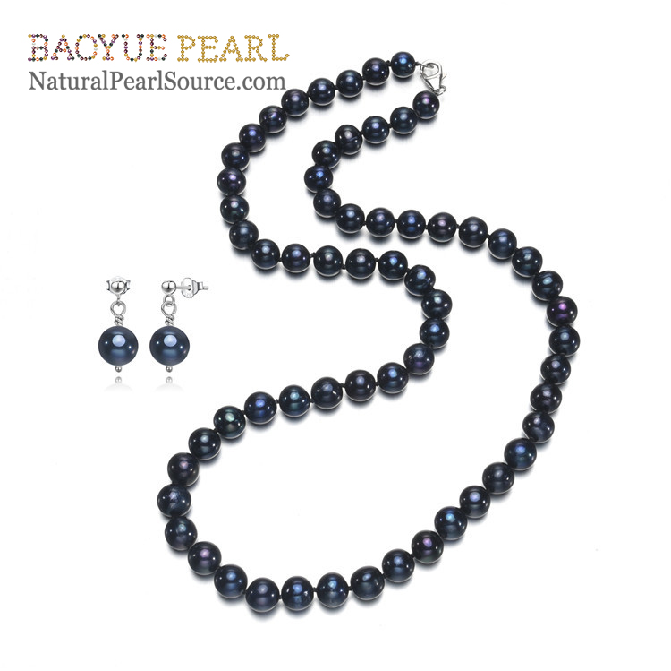 Black color fashion new wholesale freshwater real cheap pearl jewelry set