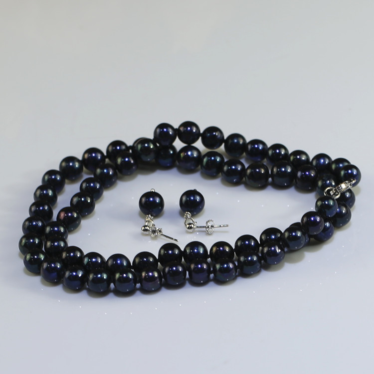 Black color fashion new wholesale freshwater real cheap pearl jewelry set