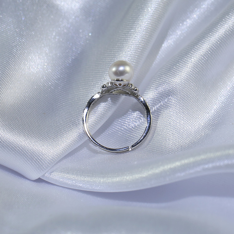 7.5-8mm new design Adjustable Pearl ring round fine 925 sterling silver natural real pearl ring pearl ring wholesale