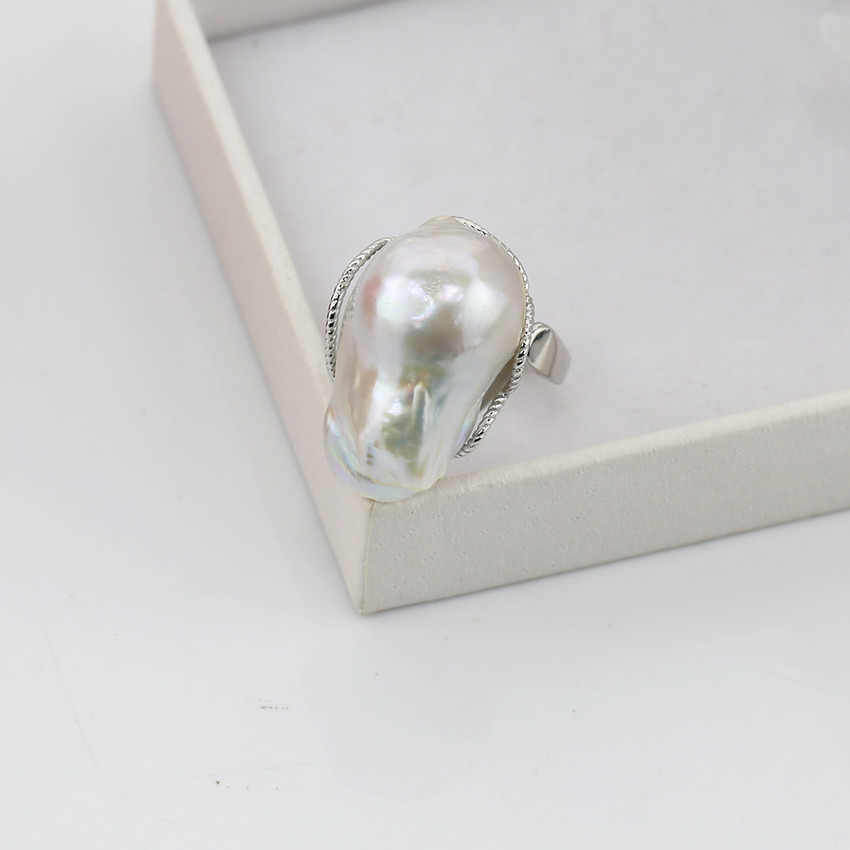15-20mm Big Baroque pearl rings wholesale natural pearl ring original pearl ring  jewelry design 925 silver pearl ring