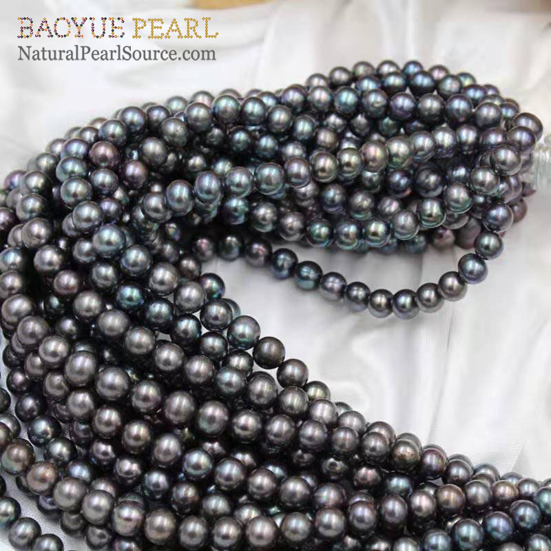 Black Cultured Freshwater Pearl AAA Round Pearls strands for Jewelry Making