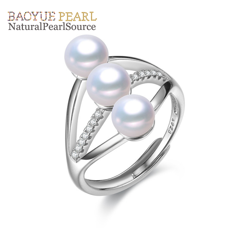 6mm button Adjustable ring  for women birthday gift freshwater pearl ring