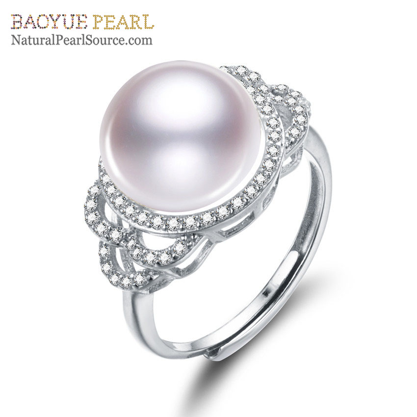 11mm button freshwater pearl ring 3A 925 sterling silver white natural real unique pearl ring for women