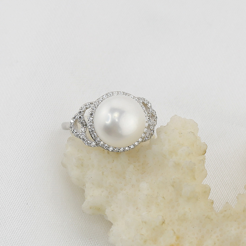 11mm button freshwater pearl ring 3A 925 sterling silver white natural real unique pearl ring for women
