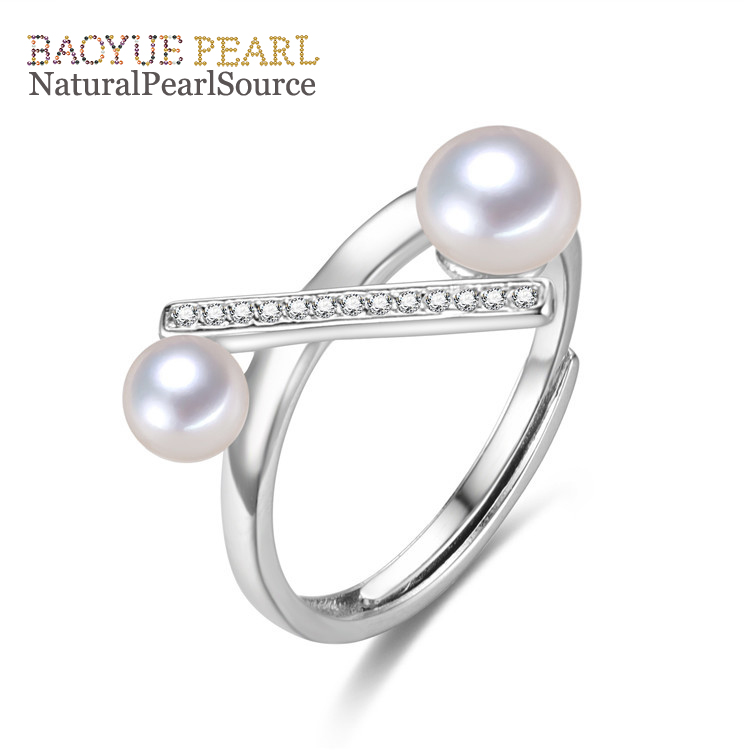 5&7mm button freshwater pearl ring 925 sterling silver jewelry freshwater pearl ring wholesale